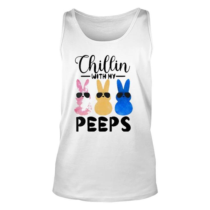 Womens Chillin With My Peeps Easter Bunny Hanging With Peeps Tank Top