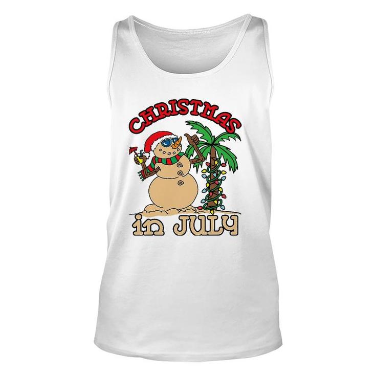 Christmas In July Snowman Sand Palm Tree Summer Unisex Tank Top
