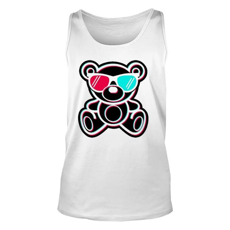 Cool Teddy Bear Glitch Effect With 3D Glasses Unisex Tank Top