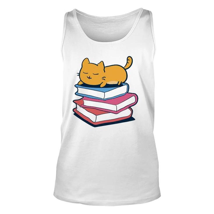 Cute Cat Sleeping On Book Bookworm Librarian Gift Unisex Tank Top