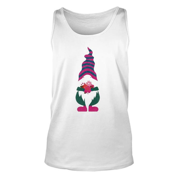 Cute Valentine Gnome Holding Flowers And Hearts Tomte Gift Unisex Tank Top