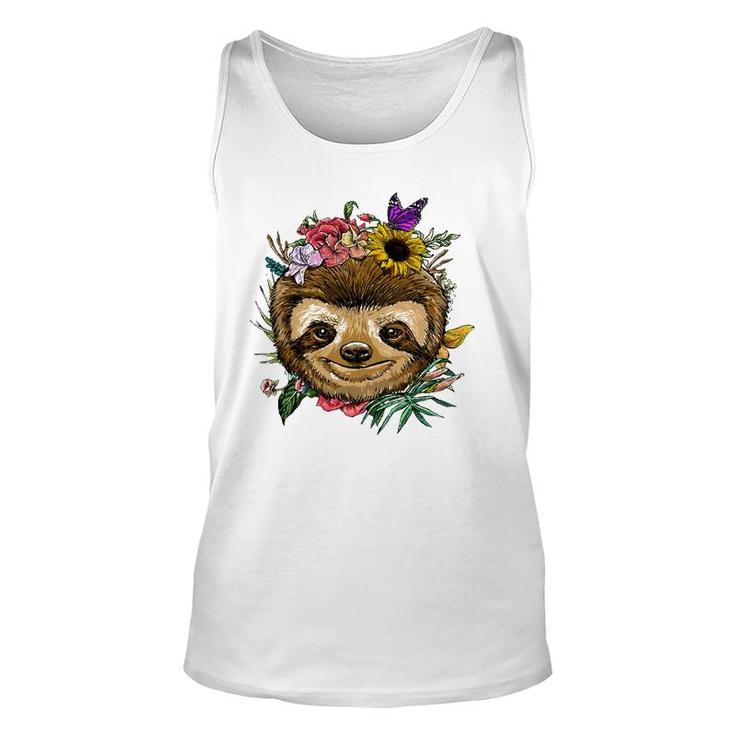 Floral Sloth Spring Nature Lovers Unisex Tank Top