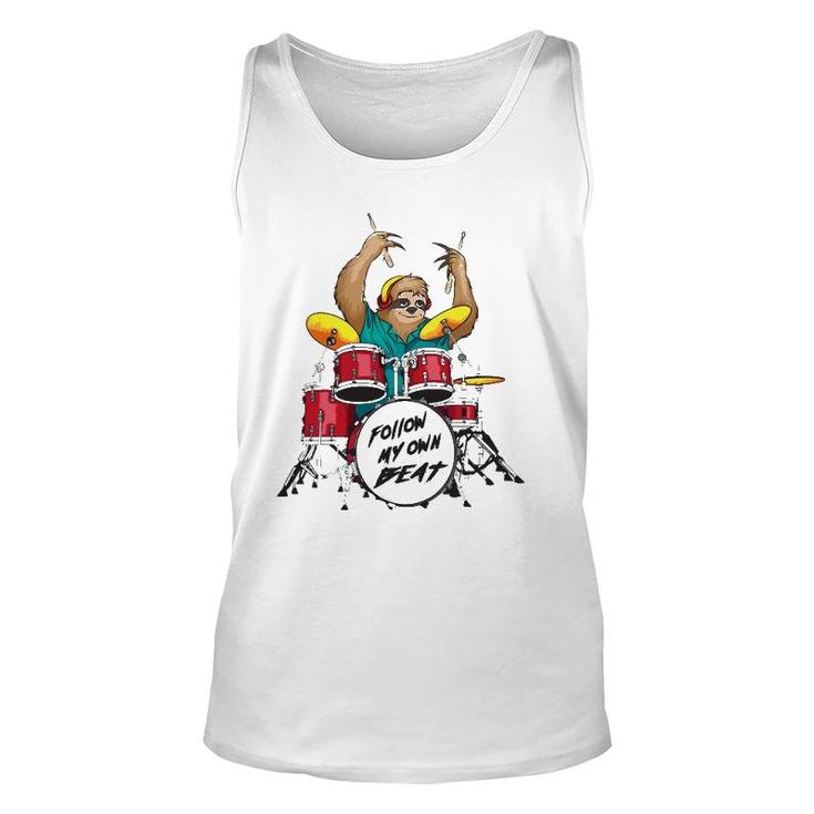 Follow My Own Beat Sloth Cute Music Jam Drummer Funny Gift Unisex Tank Top