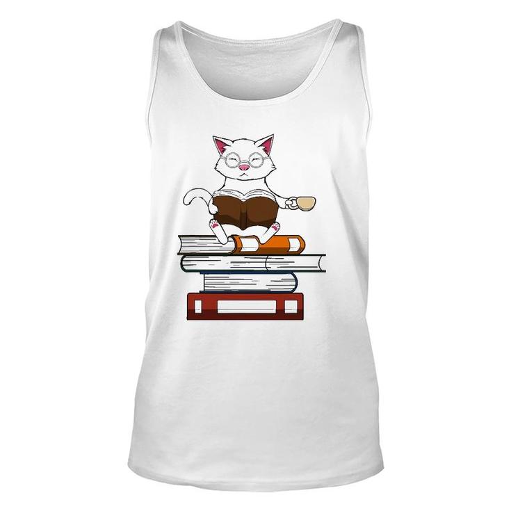 Funny Cat Kitty Reading Books Coffee Unisex Tank Top