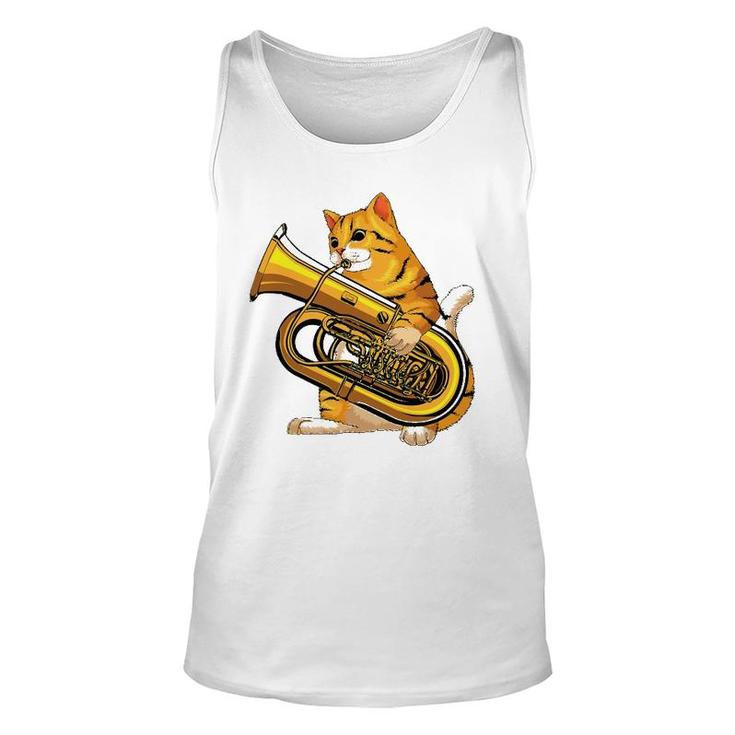 Funny Cat Playing Tuba Gift Cute Kitten Musician Fan Unisex Tank Top