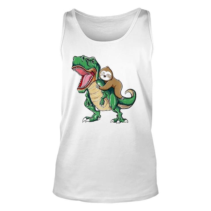 Funny Sloth Riding Arex Dinosaur  Unisex Tank Top