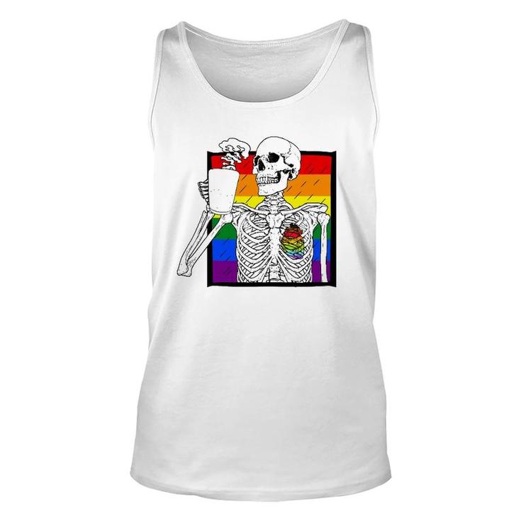 Goth Skeleton Coffee Gay Lesbian Pride Rainbow Human Heart Unisex Tank Top