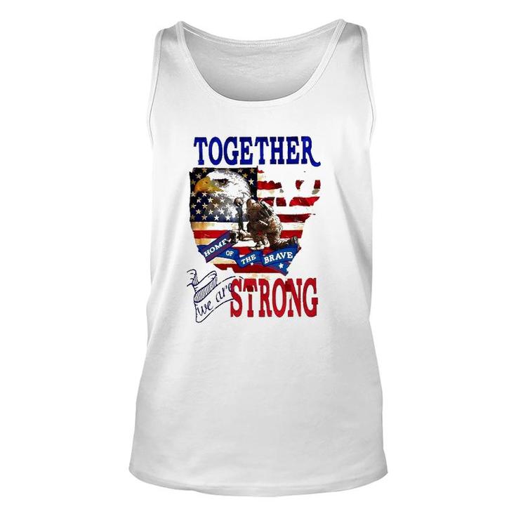 Happy 4Th Of July Home Of The Brave Together We Are Strong American Flag And Map Bald Eagle Patriotic Kneeling Veteran Tank Top