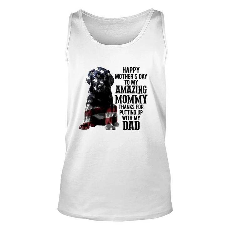 Happy Mother's Day To My Amazing Mom Thanks For Putting Up With My Dad American Flag Dog Portrait Tank Top