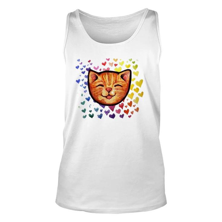 Happy Orange Tabby Cat Rainbow Unisex Tank Top