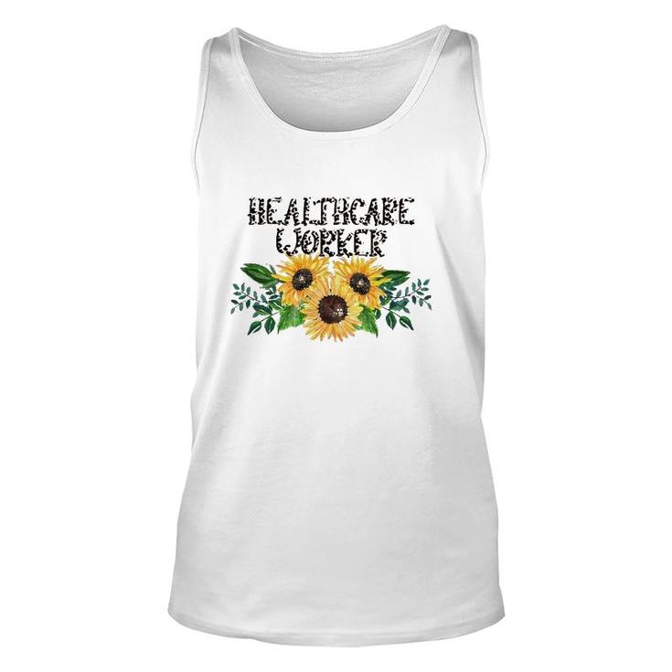 Healthcare Worker Leopard Text Sunflower Nurse Doctor Gift Unisex Tank Top