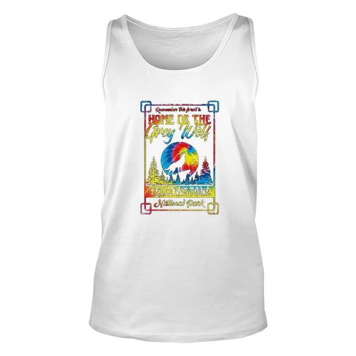 Home Of The Grey Wolf Yellowstone National Park Tie Dye Unisex Tank Top