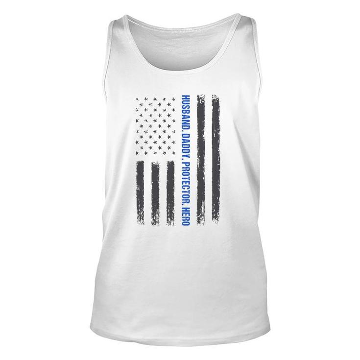 Mens Husband Daddy Protector Hero Fathers Day Thin Blue Line Flag Tank Top