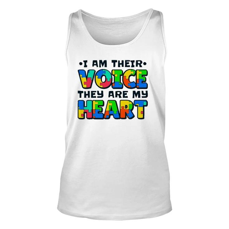 I Am Their Voice They Are My Heart Autism Awareness Teacher Unisex Tank Top