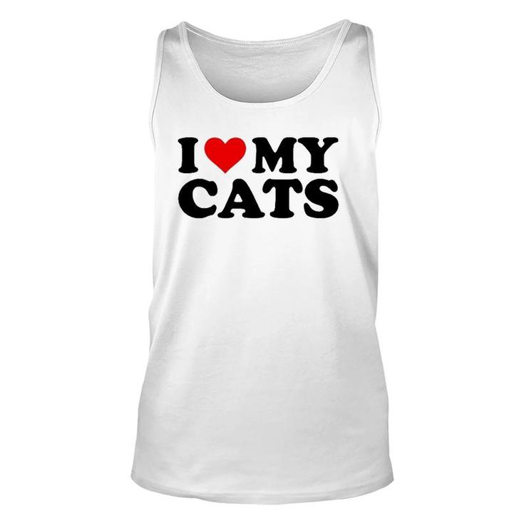 I Love My Cats Funny Red Heart Cats I Heart My Cats Unisex Tank Top
