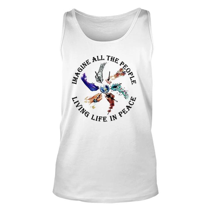 Imagine All The People Living Life In Peace Hippie Hands Unisex Tank Top