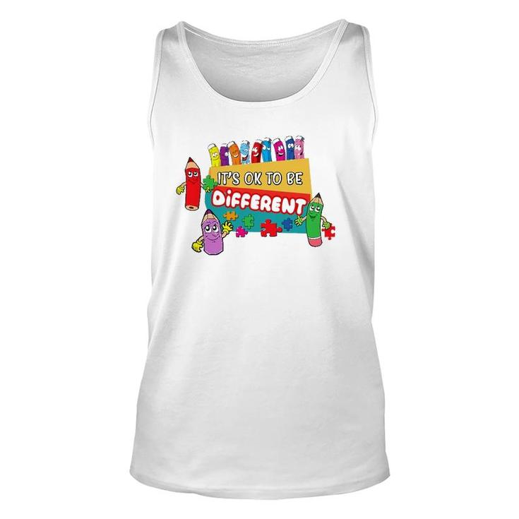 It's Ok To Be Different Autism Awareness Happy Crayons Unisex Tank Top
