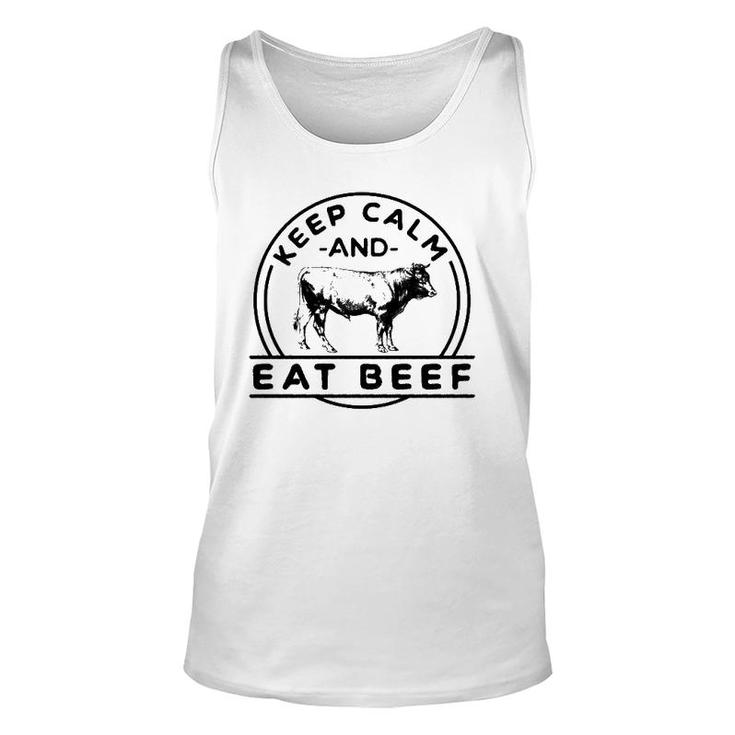 Keep Calm And Eat Beef Funny Farming Cattle Rancher Cow Unisex Tank Top