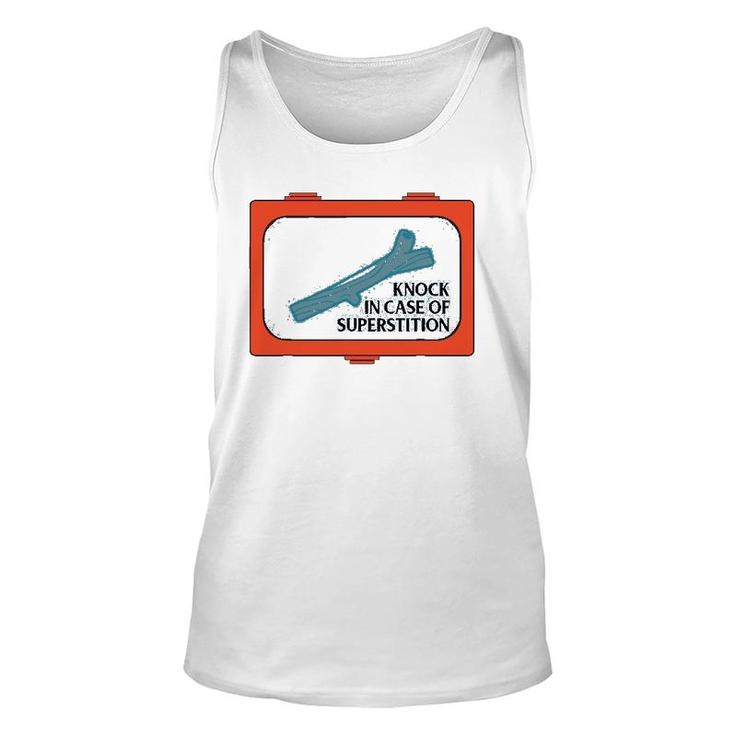 Knock On Wood Sarcastic Funny Superstitious Quote Meme Unisex Tank Top