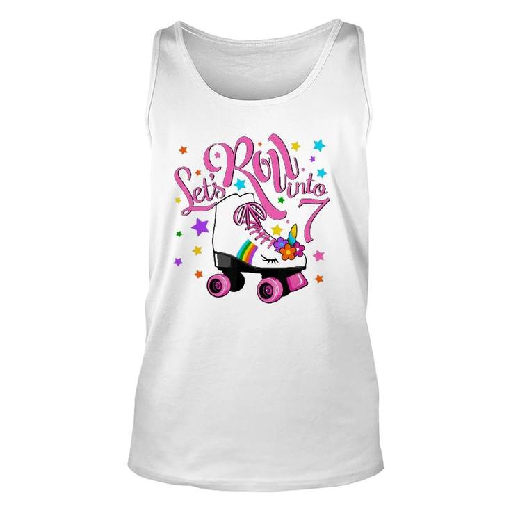 Let's Roll Into 7Th Birthday Unicorn Roller Skate 7 Yrs Old Unisex Tank Top