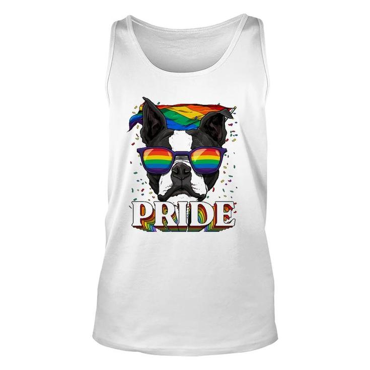 Lgbt Boston Terrier Gay Pride Lgbtq Rainbow Flag Sunglasses Unisex Tank Top