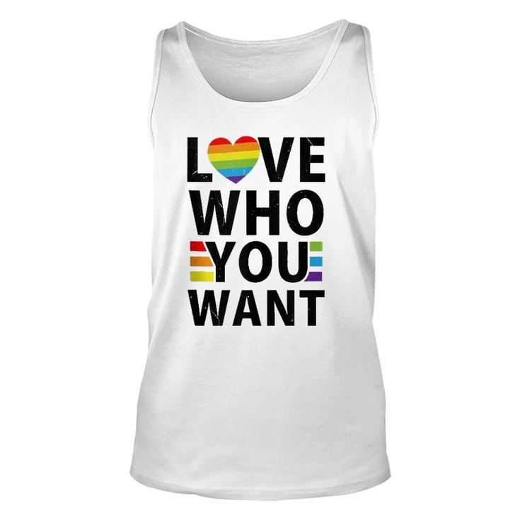 Love Who You Want Lgbt-Q Gay Pride Flag Proud Ally Rainbow  Unisex Tank Top