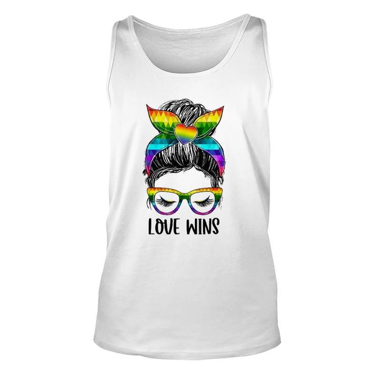 Love Wins Messy Bun Rainbow Lgbt Gay Pride Lgbt Awareness Unisex Tank Top