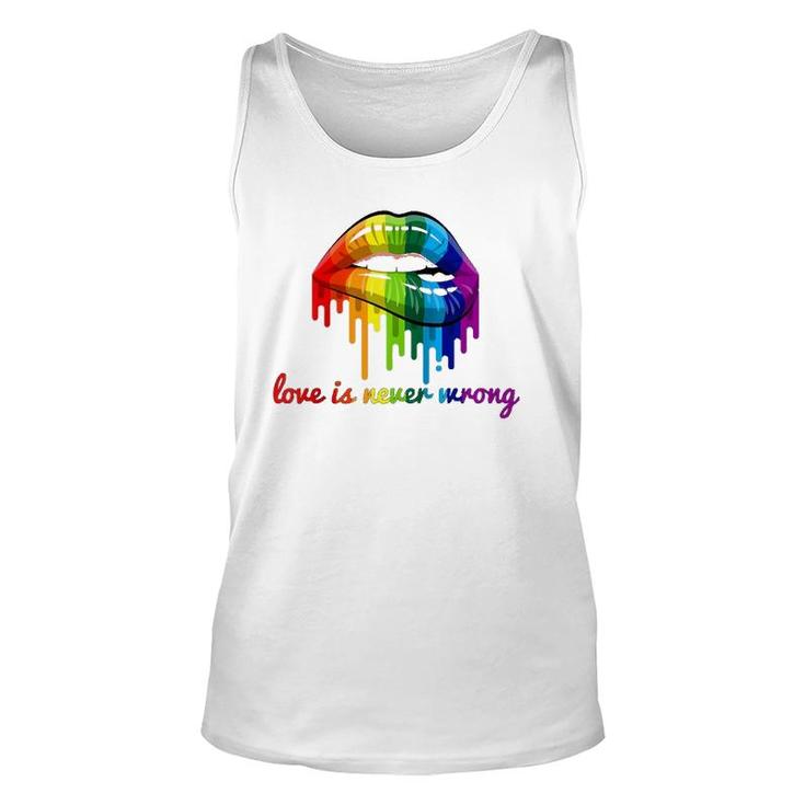 Love Is Never Wrong Lgbt Quote Gay Pride Rainbow Lips Raglan Baseball Tee Tank Top
