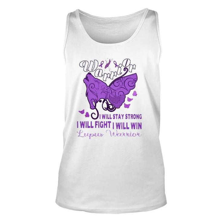 Lupus Awareness Warrior Purple Ribbon Butterfly Wolf Womens Unisex Tank Top