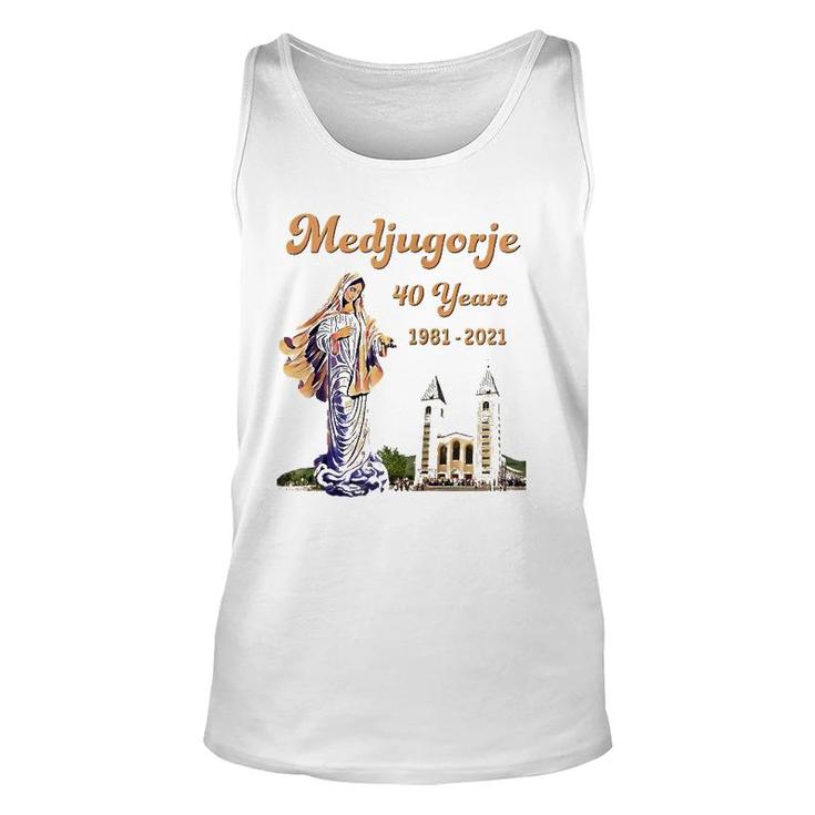 Medjugorje 40 Years Statue Of Our Lady Queen Of Peace Zip Unisex Tank Top