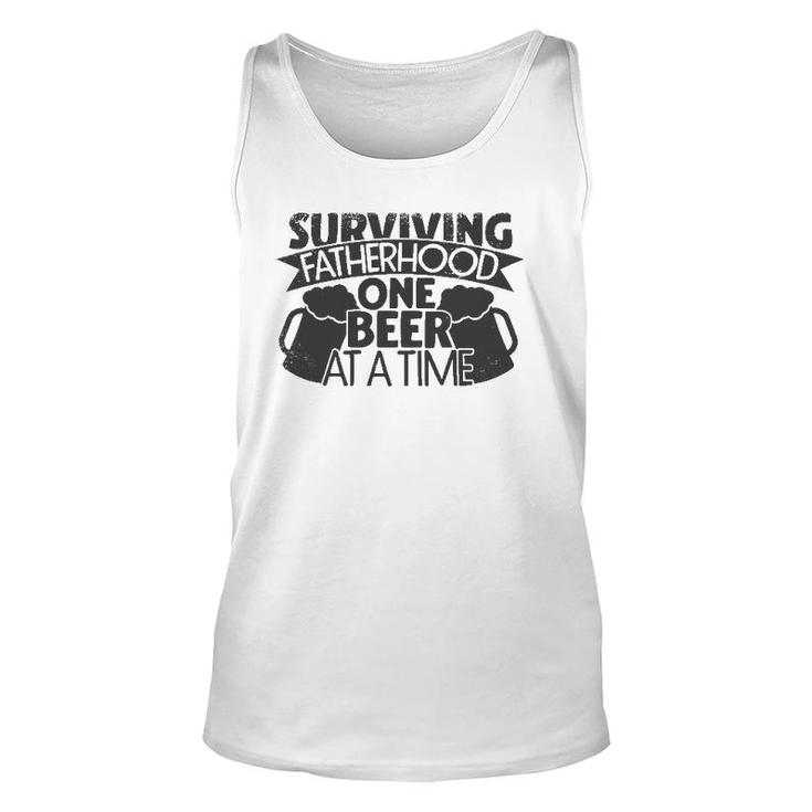 Mens Surviving Fatherhood One Beer At A Time Gift Dad Papa Unisex Tank Top