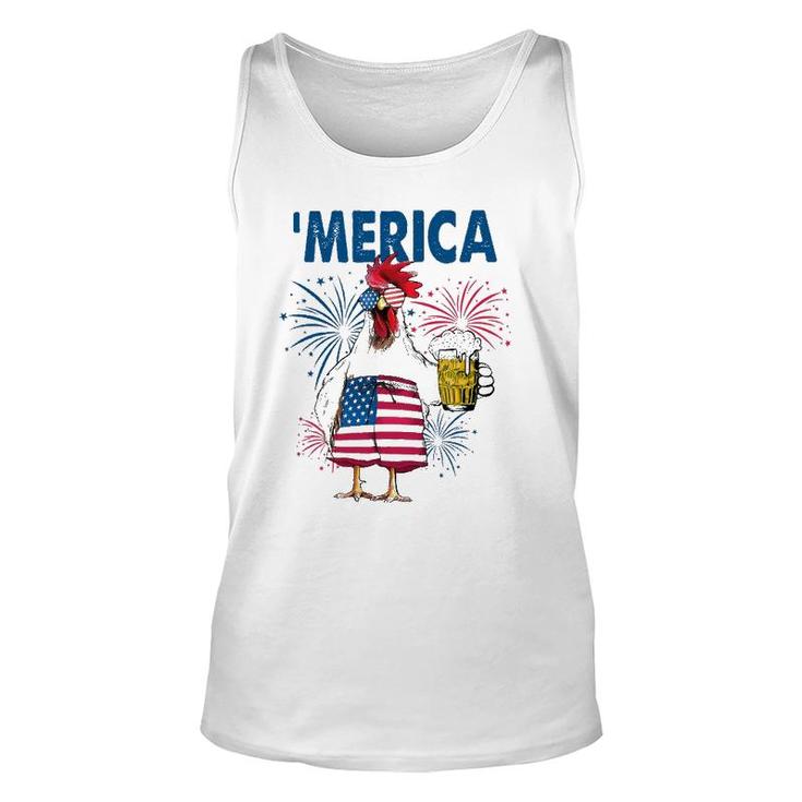 Merica Funny Chicken With Beer Usa Flag 4Th Of July Unisex Tank Top