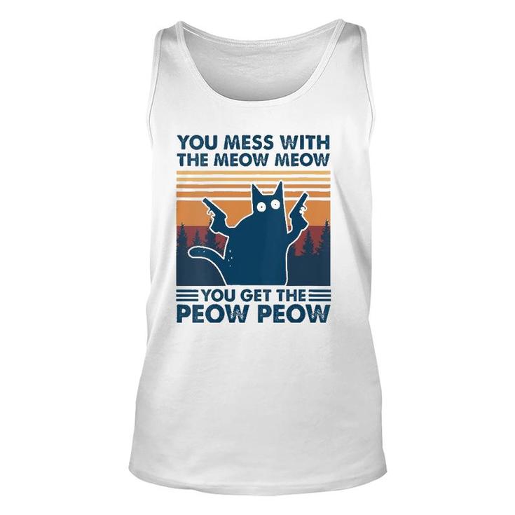 Womens You Mess With The Meow Meow You Get The Peow Peow Cat Retro Tank Top