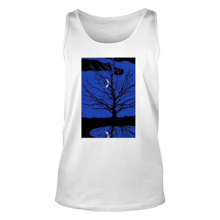 Moon With Tree Cobalt Blue And Black Unisex Tank Top