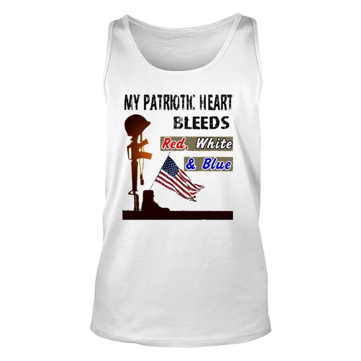 My Patriotic Heart Bleeds Red, White & Blue - Veteran Unisex Tank Top