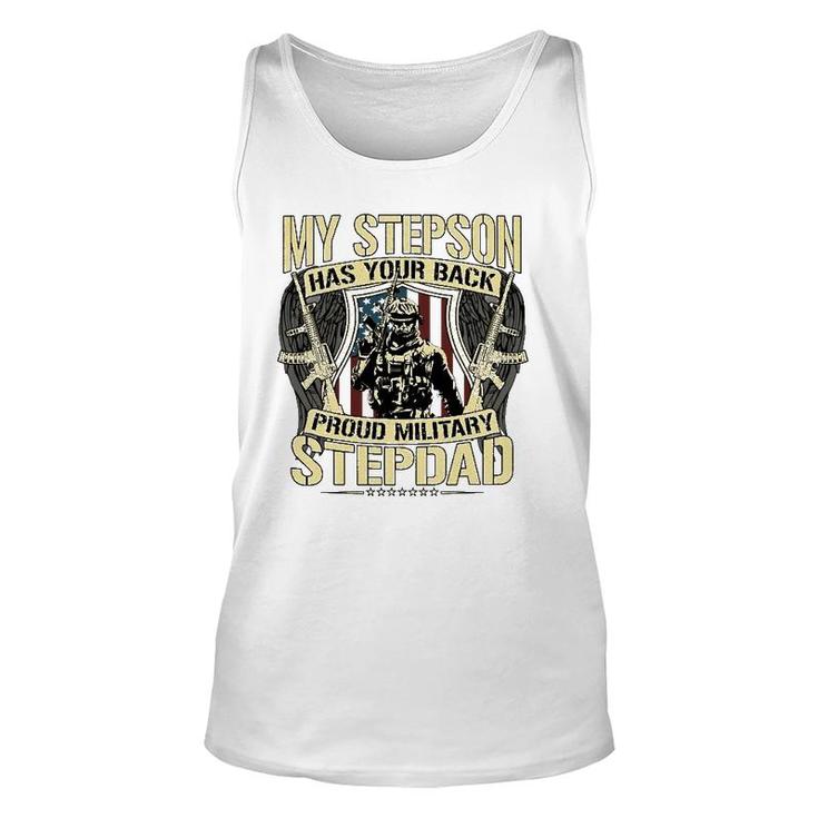 My Stepson Has Your Back Proud Military Stepdad Army Gift Unisex Tank Top