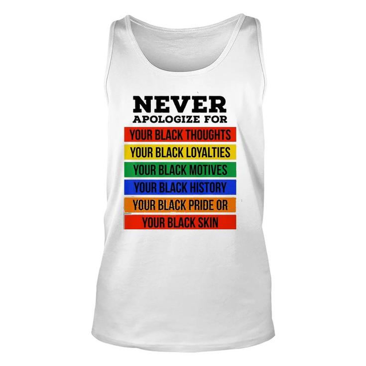 Never Apologize For Your Blackness - Black History Month  Unisex Tank Top