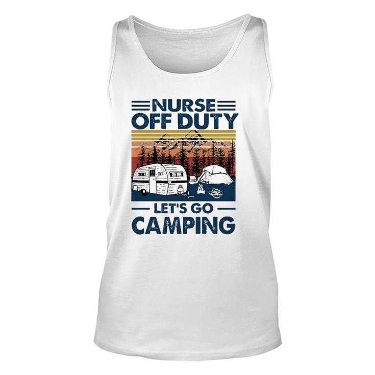 Nurse Off Duty Let's Go Camping Van Rv Tents Campfire Pine Trees Mountains Tank Top
