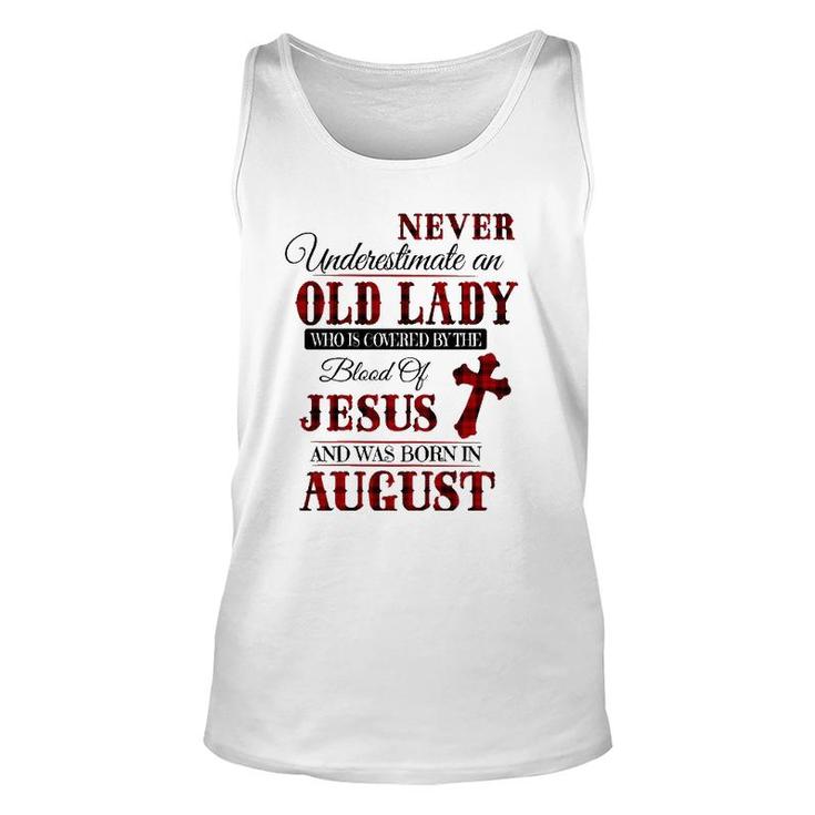 Womens An Old Lady Who Is Covered By The Blood Of Jesus In August Tank Top