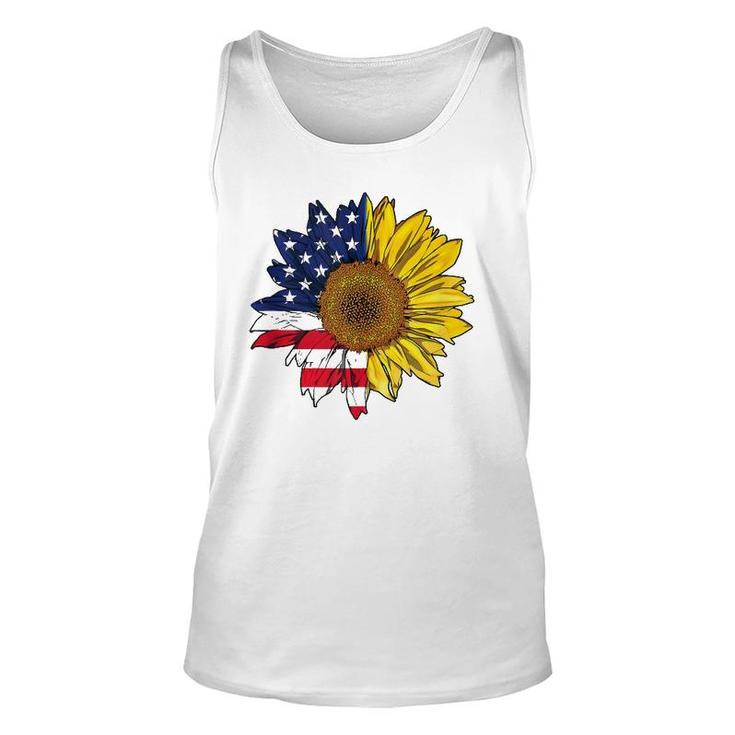 Plus Size Graphic Sunflower Painting With American Flag  Unisex Tank Top