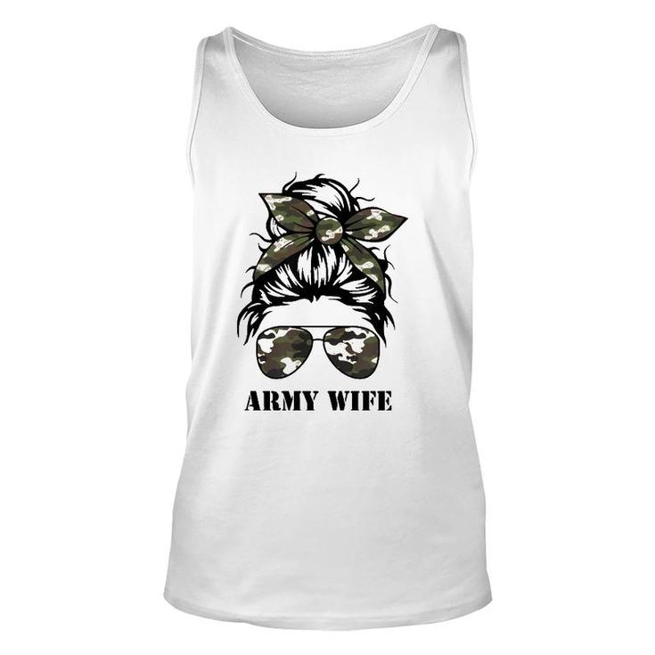 Proud Army Wife Messy Bun Camo Flag Spouse Military Pride Pullover Tank Top