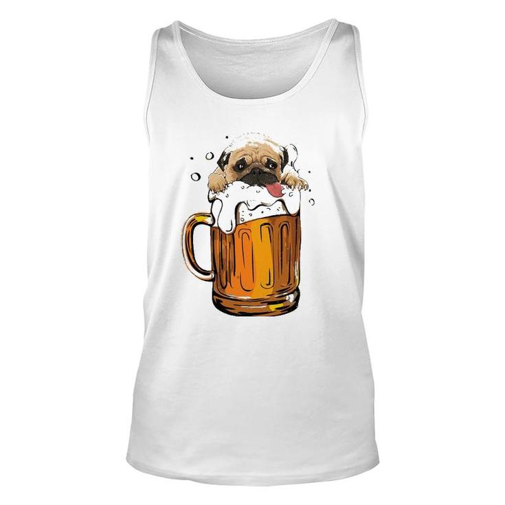 Pug Dog Beer Drinking  Funny Cute Dog Lovers Gifts Unisex Tank Top
