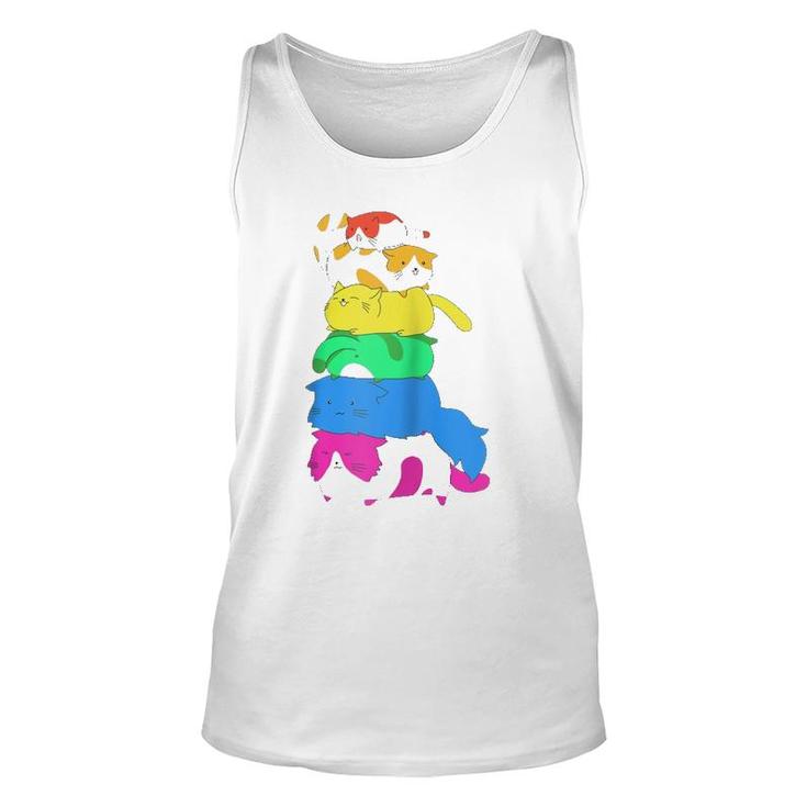 Purride Rainbow Lgbt Cat Pile Funny Feline Gay Pride Cat  Unisex Tank Top