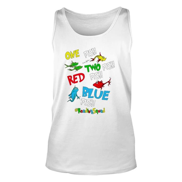 Reading Teacher Squad One Two Red Blue Fish Funny Unisex Tank Top