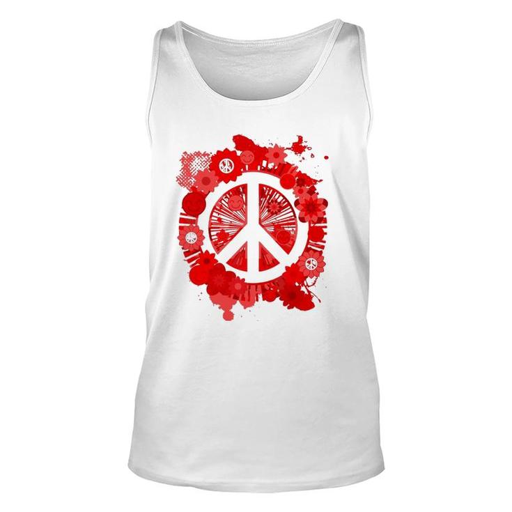 Red Peace Sign 70S Hippie Happiness Flowers Unisex Tank Top