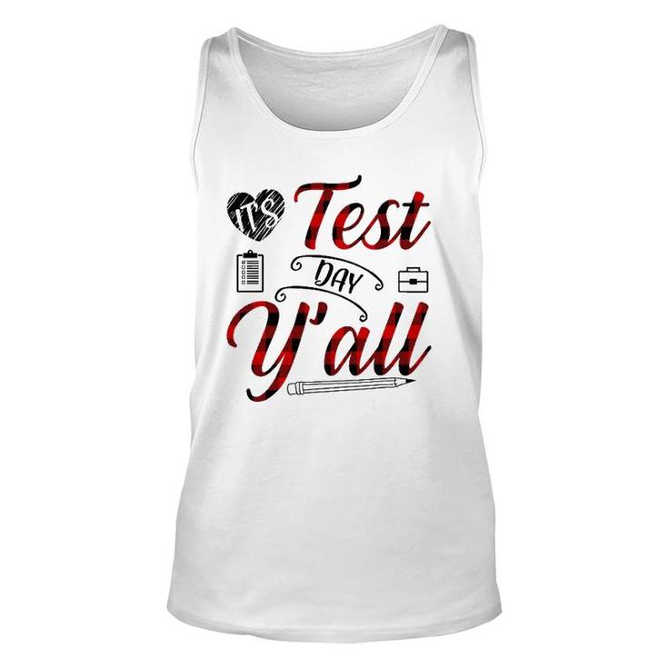 Red Plaid It's Test Day Y'all Teacher Exam Testing Unisex Tank Top