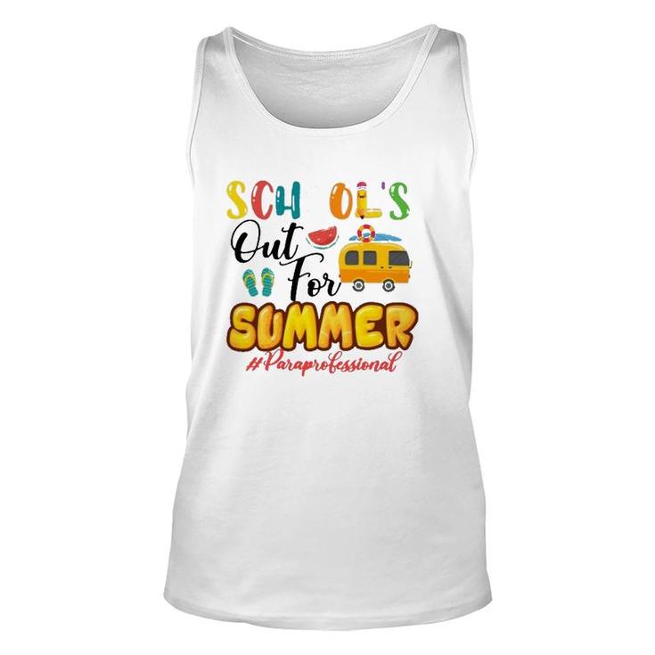 School's Out For Summer Paraprofessional Beach Vacation Van Car And Flip-Flops Tank Top