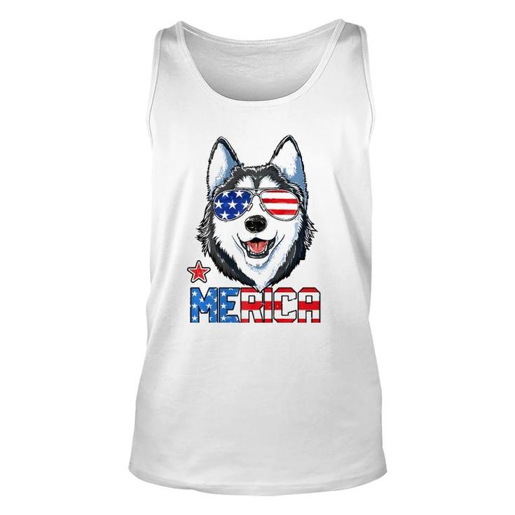 Siberian Husky 4Th Of July Gifts Merica Men American Flag  Unisex Tank Top