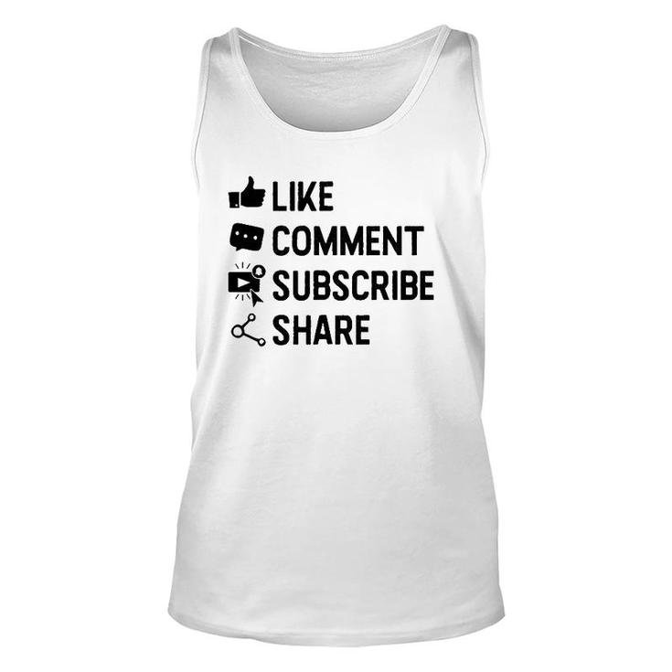 Social Media Like Comment Subscribe Share  Gift Unisex Tank Top