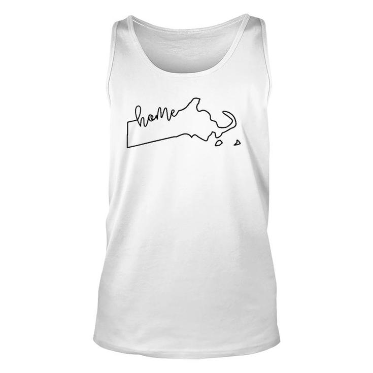 Womens State Of Massachusetts Outline With Home Script V-Neck Tank Top